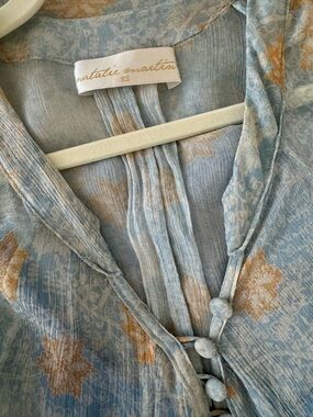 Natalie Martin Sky-Blue Maxi Dress with Gold Floral Print